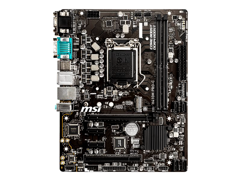 MSI H410M PRO-C ProSeries Motherboard (mATX, 10th Gen Intel Core, LGA 1200 Socket, DDR4, M.2 Slot, USB 3.2 Gen 2, 2.5G LAN, D-Sub/DVI/HDMI/DP)